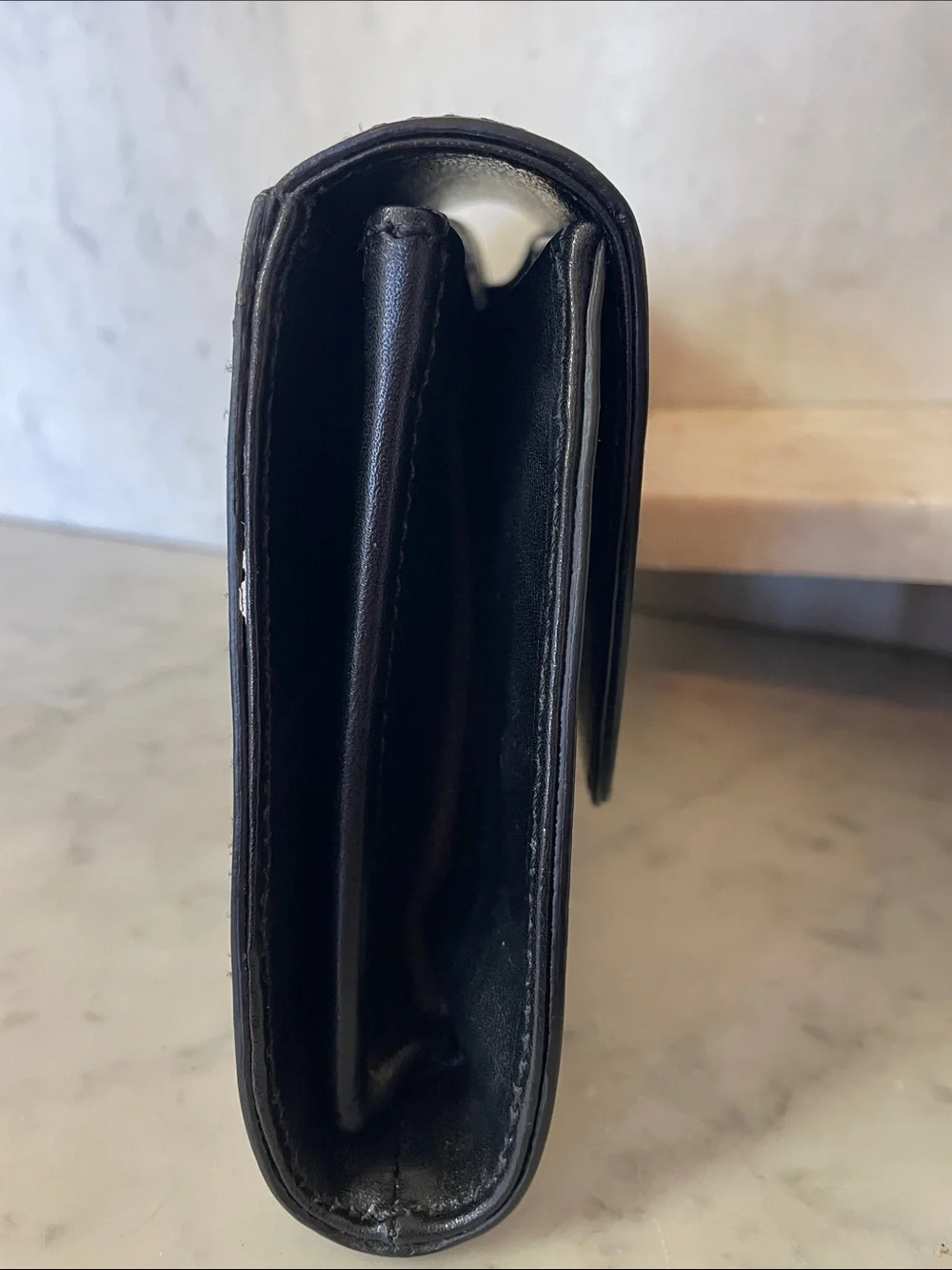 BOSCA Black Leather Italian Clutch with Silver Tone Logo Vintage
